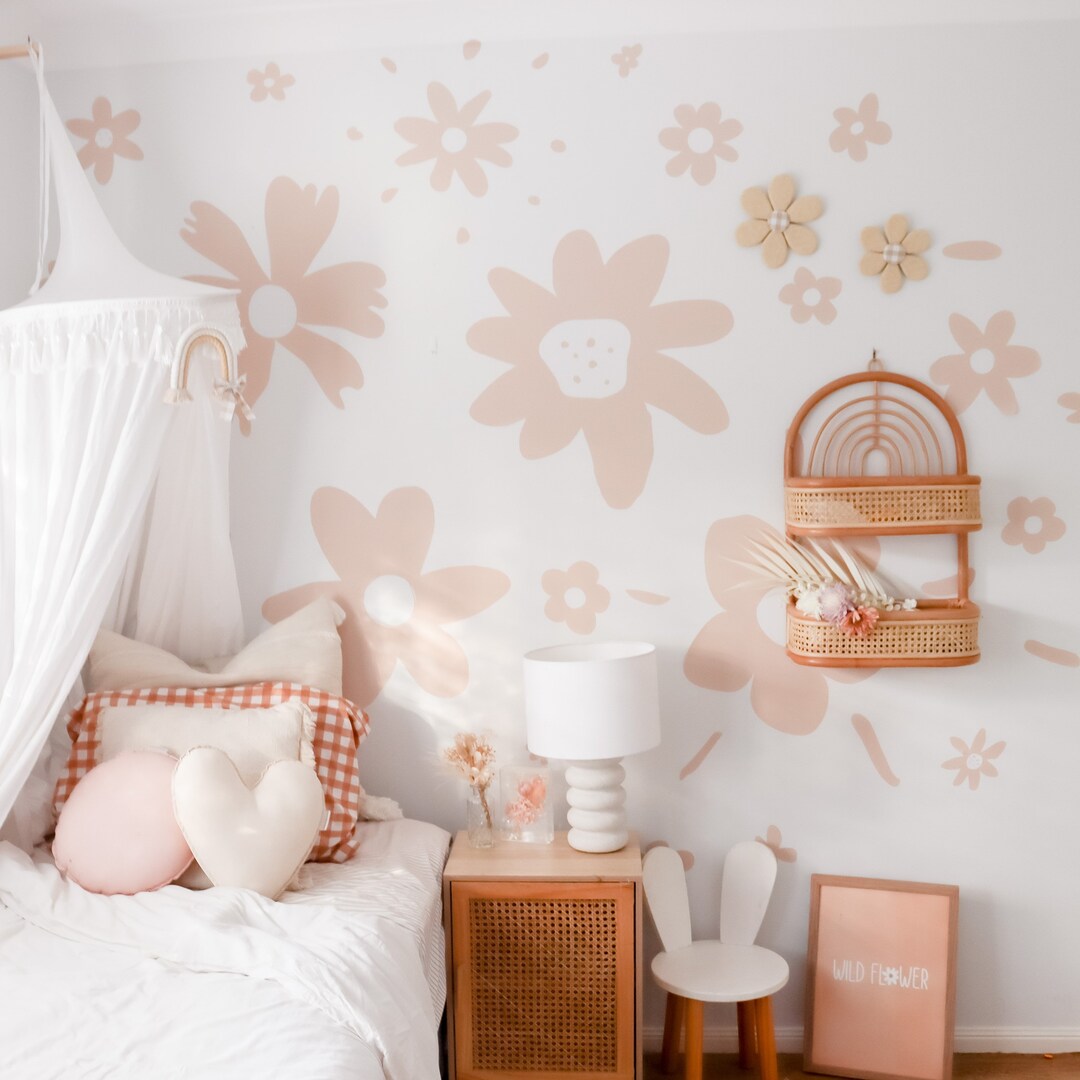 Peach Flower Wall Decals Floral Decals Watercolour Flower Etsy