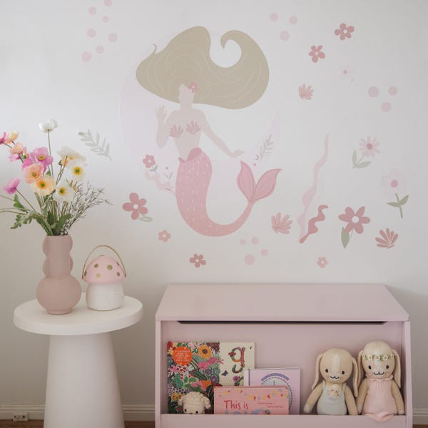 Mermaid Wall decals,  wall decals,  sea animal Wall Sticker, flower Wall decal Removable & Reusable, Nursery Wall Decor, Kids Wall Art.