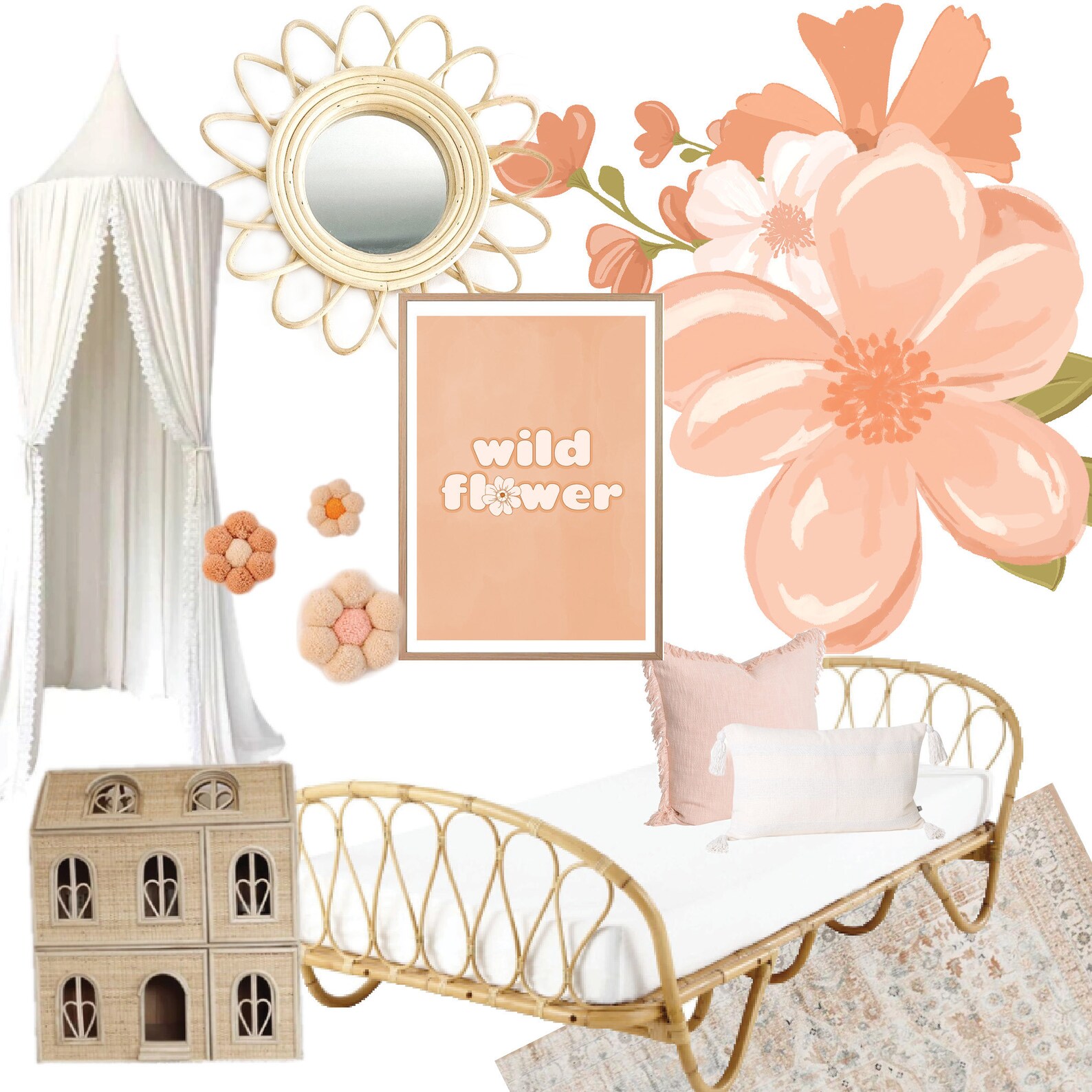 Peach Flower Wall Decals floral decals watercolour flower Etsy