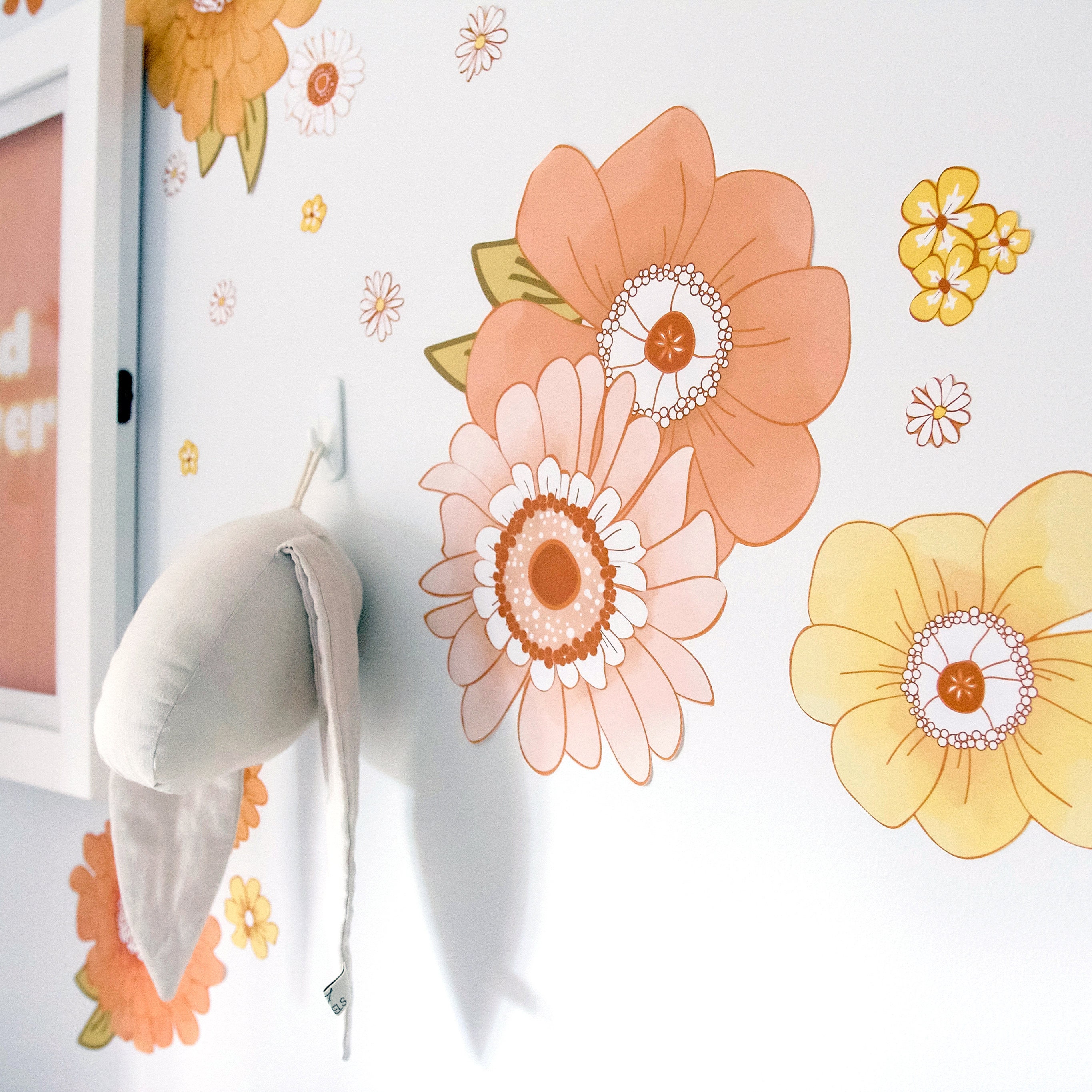 Retro Flower Vibes Wall Decals, Floral Wall Decals, Watercolour Flower ...