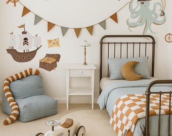 Autocollant Mural Personnalisé Bateau Pirate Avec Prénom - Déco Chambre Enfant - Vinyle Oracal