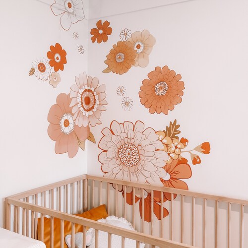 Retro Flower Vibes Wall Decals Floral Wall Decals Etsy Australia