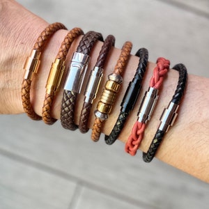 Handmade Braided Leather Bracelet: Unisex Magnetic Clasp Gift