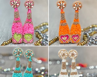 Beaded Champagne Bottle Earrings: Fun Party Jewelry Gift