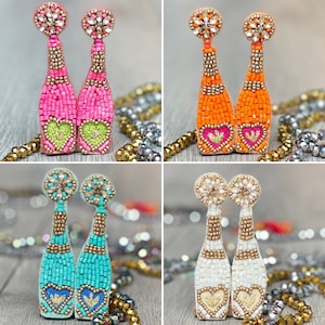 Beaded Champagne Bottle Earrings: Fun Party Jewelry Gift