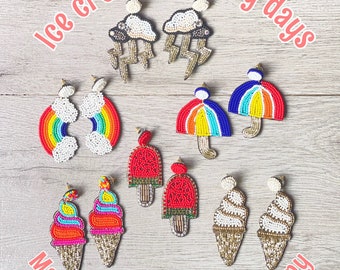 Beaded Ice Cream Earrings: Fun Rainbow Dangle Earrings