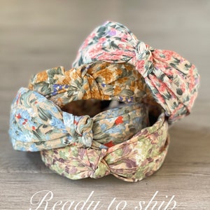 Liberty Vintage Cotton Knotted, Twisted, Flower, Pastel toned Floral print Hair band, Head band for women, gift Under 10 gift ideas for her