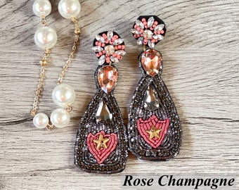 Handmade Beaded Champagne Earrings: Emily in Paris Inspired Wedding Jewelry