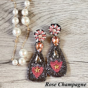 Valentines gift Champagne earrings wedding earrings wedding gift Emily in Paris gift for her gift for mom friend handmade beaded earrings image 1