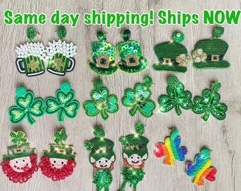 Four Leaf Clover Earrings St Pattys St Paddy\u2019s St Patrick Day Irish Ireland Celtic Jewelry Silver Stainless Steel Fish Hooks