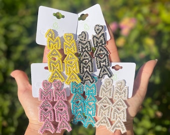 Handmade Beaded MAMA Earrings: Lightweight Rhinestone Gift