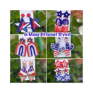 Labor Day Fourth of July Earrings, American flag, Patriotic Earrings, USA wreath, Red white and blue, Handmade earring, 4th of July