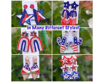 Patriotic Beaded Earrings: USA Flag, 4th of July