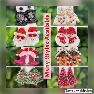 Beaded Christmas Earrings: Holiday Jewelry, Secret Santa Gift