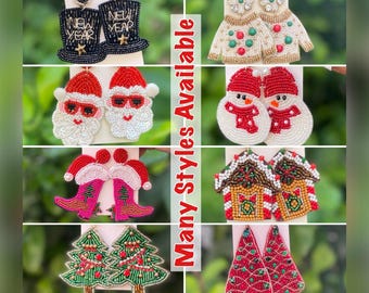 Beaded Christmas Earrings: Holiday Jewelry, Secret Santa Gift