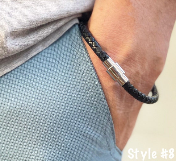 Mens leather braided hotsell bracelet with magnetic clasp