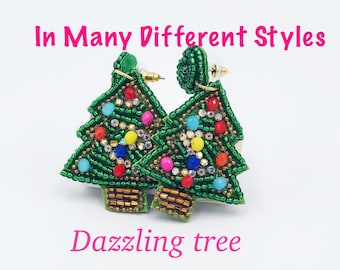 Beaded Christmas Tree Earrings: Holiday Ornament Accessories