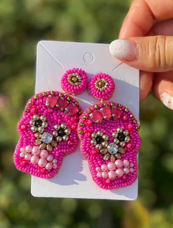 Halloween Acrylic Floral Sugar Skull Dangle Earrings - Spooky Skeleton Jewelry For Women, Festival & Party