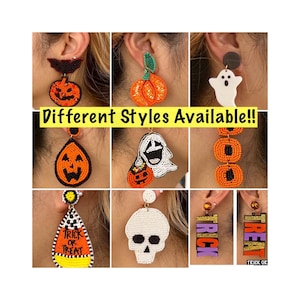 FREE SHIPPING Same day shipping! Halloween earrings, Jack-o’-lantern, Witches hat, Spiders, Ghost, pumpkin, beaded earrings, Halloween theme