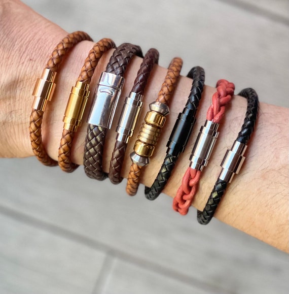 Mens leather magnetic bracelets best sale