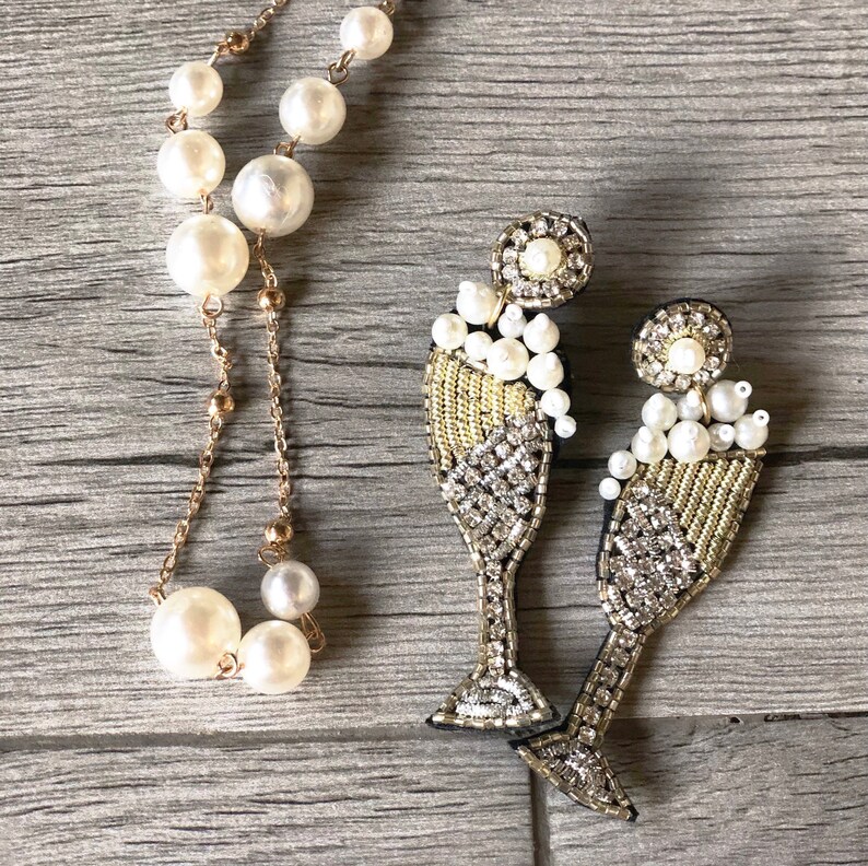 Champagne Flute Earrings Wedding Earrings Free Greeting Etsy