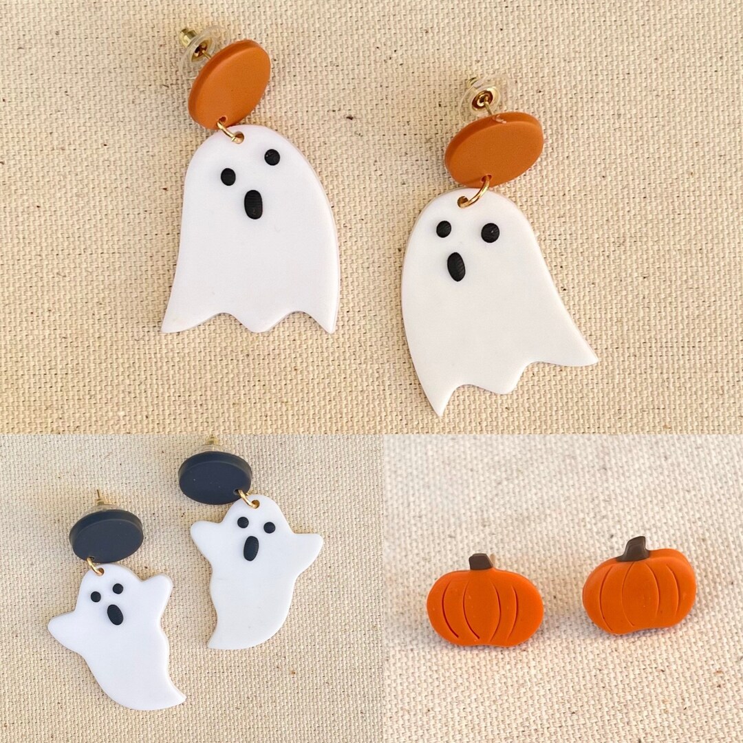 Halloween Earrings Polymer Clay Ghost Earrings Pumpkin Etsy