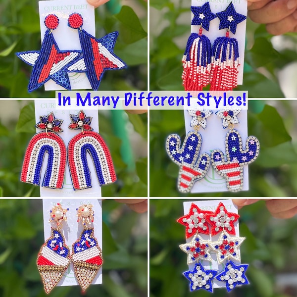 Labor Day Fourth of July Earrings, American flag, Patriotic Earrings, USA wreath, Red white and blue, Handmade earring, 4th of July