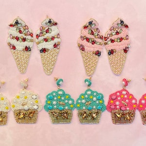 Ice cream earrings, cupcakes earrings, birthday cake earrings, dessert Earrings, food earrings, beaded earrings, Summer earrings