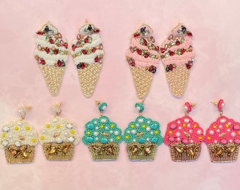 Ice cream earrings, cupcakes earrings, birthday cake earrings, dessert Earrings, food earrings, beaded earrings, Summer earrings