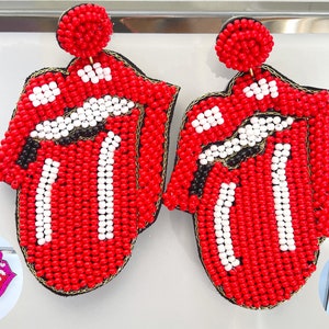 Red Tongue bead earrings, handmade earrings, statement earrings, Statement fashion earrings, Unique gift idea