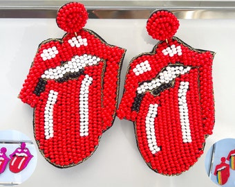 Red Tongue Beaded Earrings: Handmade Statement Fashion Earrings