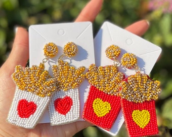 Beaded French Fries Earrings: Fun Foodie Statement Jewelry