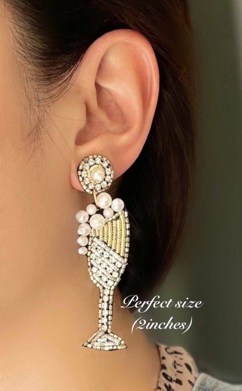 Champagne Flute Earrings Wedding Earrings Free Greeting Etsy