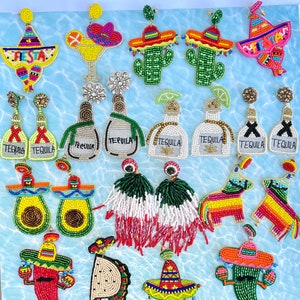 Mexico Theme Birthday party, Pinata, Margarita, tequila drink, Taco, Chili, Sombrero, Mariachi, Mexico Trip, Vacation, Handmade Bead earring