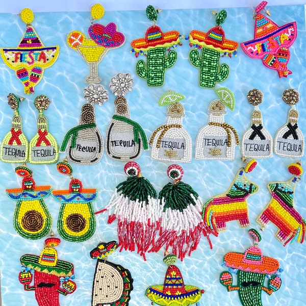 Mexico Theme Birthday party, Pinata, Margarita, tequila drink, Taco, Chili, Sombrero, Mariachi, Mexico Trip, Vacation, Handmade Bead earring