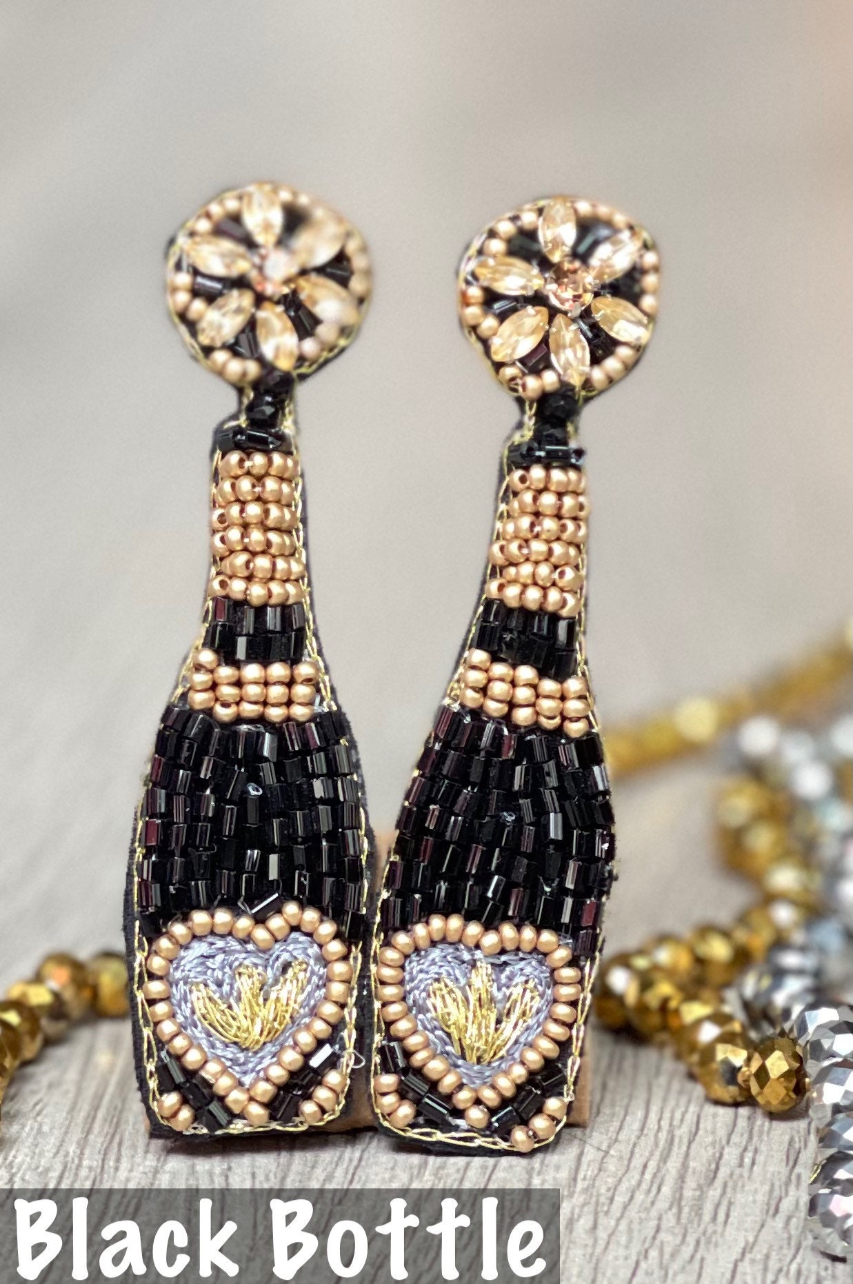 Orecchini Pendenti A Forma Di Bottiglia Di Champagne Con Perle E Zirconi - Donna, Ipoallergenici, Regalo Originale