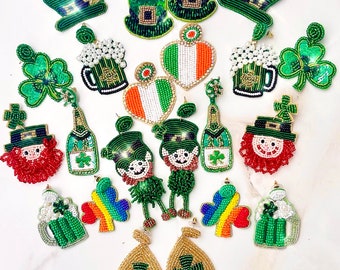 St. Patrick's Day Beaded Earrings: Clover, Leprechaun, Beer
