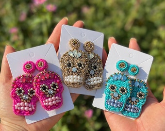 Beaded Sugar Skull Earrings: Handmade Halloween Jewelry