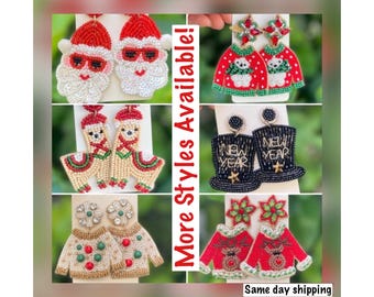 Handmade Beaded Christmas Earrings: Santa, Snowman, Rudolph