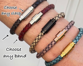 Handmade Braided Leather Bracelet: Customizable Magnetic Clasp
