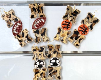 Handmade Sports Mom Earrings: Leopard Print 'M' Initial