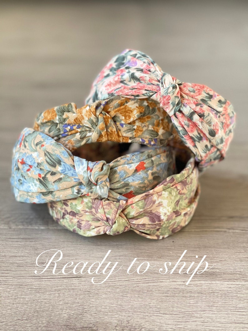 Liberty Vintage Cotton Knotted, Twisted, Flower, Pastel toned Floral print Hair band, Head band for women, gift Under 10 gift ideas for her 