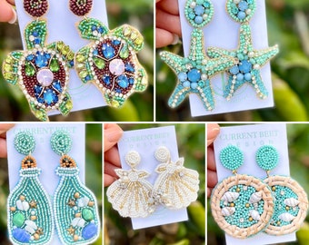 Ocean Theme Earrings: Sea Turtle, Starfish & Shellfish Jewelry