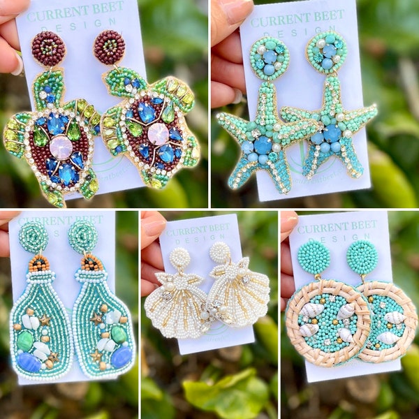 Under the Sea Summer Beach Collection, Ocean theme earrings, summer earrings, sea turtle, Starfish, shellfish Jewelry