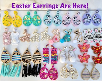 Handmade Easter Bead Earrings: Bunny, Egg, Butterfly