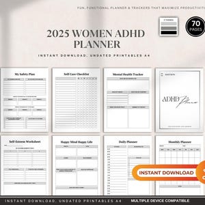 2025 Women ADHD Planner, Daily Organizer, Mindfulness Journal, Inspirational Agenda, Gift For Her