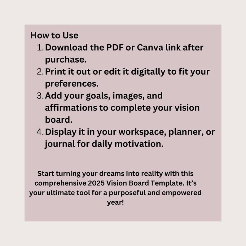 Vision Board Directions.pdf 2025 Vision Board Kit: Printable Goal Setting Template (PDF) - Etsy