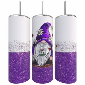 Purple Gnome with Lady Bugs 20 oz Sublimation Tumbler