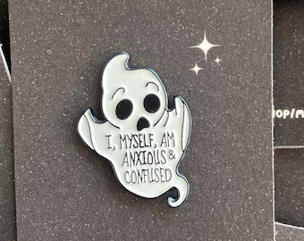 Cute Anxious and Confused Ghost Soft Enamel Pin | Lapel Pin Badge