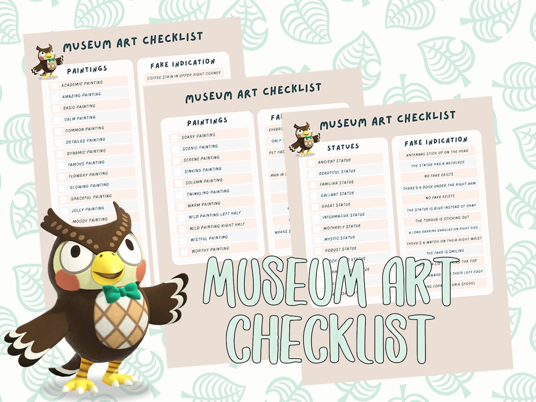 Animal Crossing New Horizons Museum Art Checklist Paintings & Statues